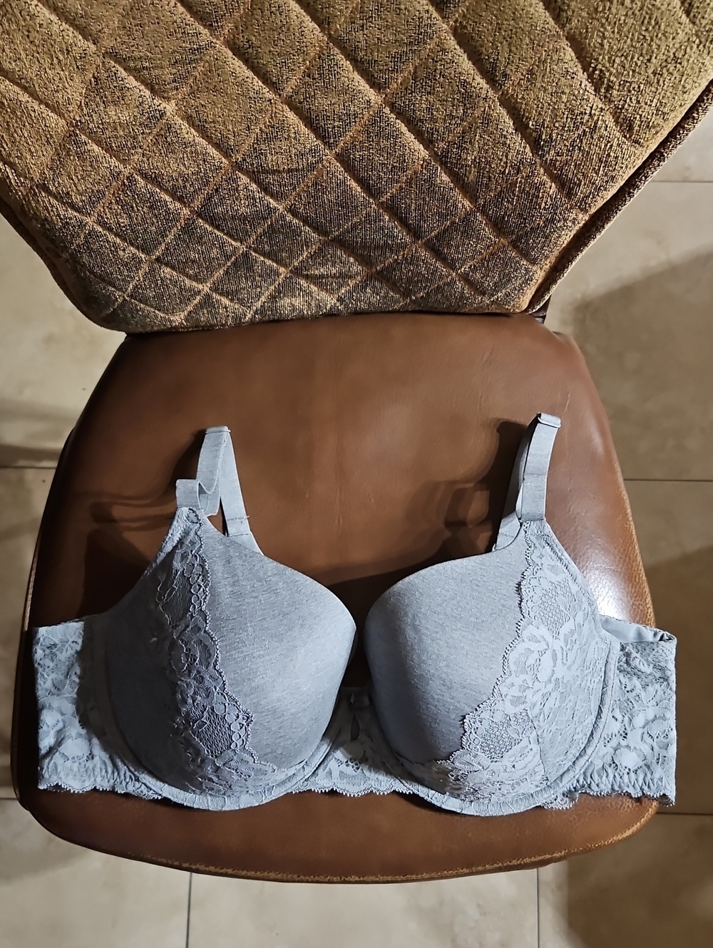 Torrid Perfect T Lightly Lined T-Shirt Underwire Gray Floral Lace Bra